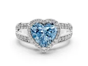 Fancy Blue Heart Cut Diamond Halo Ring Set in White gold with Double Pavé Split Shank