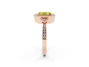 Fancy Yellow Emerald Cut Diamond Halo Engagement Ring Set in Rose gold with Milgrain Pavé Band