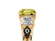 Fancy Yellow Princess Cut Diamond Three-Stone Ring Set in Yellow gold with Braided Band