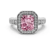 Radiant Cut Halo Engagement Ring Setting for a Fancy Pink Lab-Grown Diamond | White Gold