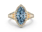 Marquise Split Shank Halo Engagement Ring Setting for a Fancy Blue Lab-Grown Diamond | Yellow Gold