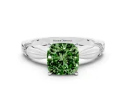 Fancy Green Cushion Cut Diamond Solitaire Twisted Band Ring Set in Platinum with Accent Stones and Prong Setting