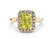 Emerald Cut Halo Engagement Ring Setting for a Fancy Yellow Lab-Grown Diamond | Flat Tapered Band | Yellow Gold