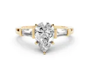 Pear-Shaped Three-Stone Engagement Ring Setting | Tapered Baguettes | Yellow Gold