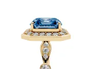 Asscher Cut Halo Engagement Ring Setting for a Fancy Blue Lab-Grown Diamond | Bezel Station Shoulders | Yellow Gold