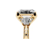 Emerald Cut Hidden Halo Three Stone Engagement Ring Setting | Pave Gallery | Yellow Gold