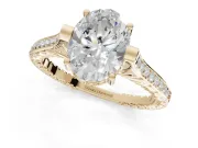 Oval Vintage Cathedral Engagement Ring Setting | Carved Band | Yellow Gold