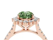 Oval Scalloped Halo Engagement Ring Setting for a Fancy Green Lab-Grown Diamond | Single Row Pave | Rose Gold