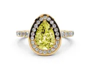 Pear-Shaped Bezel-Rim Halo Engagement Ring Setting for a Fancy Yellow Lab-Grown Diamond | Pave Band | Yellow Gold