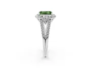Emerald Cut Scalloped Halo Engagement Ring Setting for a Fancy Green Lab-Grown Diamond | Pear Side Stones | Platinum