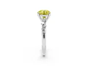 Fancy Yellow Round Cut Diamond Solitaire Vine Band Ring Set in Platinum with Round Accents and Prong Setting