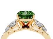 Fancy Green Cushion Cut Diamond Cluster Leaf Design Ring Set in Yellow gold with Prong Setting