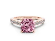 Cushion Cut Hidden Halo Pave Engagement Ring Setting for a Fancy Pink Lab-Grown Diamond | Claw Prongs | Rose Gold