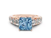 Princess Cut Graduated Engagement Ring Setting for a Fancy Blue Lab-Grown Diamond | Rose Gold