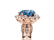 Fancy Blue Heart Cut Diamond Halo Engagement Ring Set in Rose gold with Filigree Band and Prong-Set Center