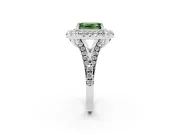 Emerald Cut Halo Split Shank Engagement Ring Setting for a Fancy Green Lab-Grown Diamond | Pavé Strands | White Gold
