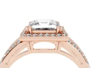 Asscher Cut Halo Engagement Ring Setting | Two-Row Pave Split Shank | Rose Gold