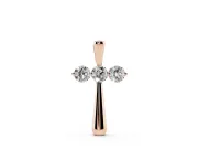 Round Lab-Grown Diamond Three-Stone Cross Pendant Necklace | Stone Crossbar | Rose Gold