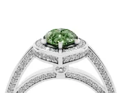 Fancy Green Marquise Cut Diamond Halo Pavé Split Shank Ring Set in Silver with Prong Setting