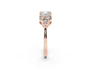 Cushion Cut Diamond Solitaire Ring Set in Rose gold with Cluster Accents on Each Side