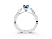 Fancy Blue Emerald Cut Diamond Floral Vine Solitaire Engagement Ring Set in White gold with Marquise Leaves
