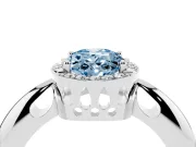 Fancy Blue Oval Cut Diamond Halo Engagement Ring Set in Silver with Plain Split Shank and Prong Setting