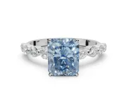 Radiant Cut Graduated Side Stone Engagement Ring Setting for a Fancy Blue Lab-Grown Diamond | Sterling Silver