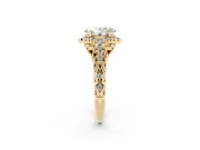 Oval Hidden Halo Filigree Engagement Ring Setting | Pavé Shoulders | Yellow Gold