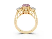 Heart-Shaped Three Stone Engagement Ring Setting for a Fancy Pink Lab-Grown Diamond | Beaded Shoulders | Yellow Gold
