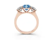 Cushion Cut Three Stone Engagement Ring Setting for a Fancy Blue Lab-Grown Diamond | Basket Prong Heads | Rose Gold