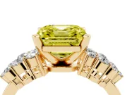 Fancy Yellow Asscher Cut Diamond Cluster Engagement Ring Set in Yellow gold with Pavé Band and Prong Setting