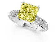 Princess Cut Three Row Pave Engagement Ring Setting for a Fancy Yellow Lab-Grown Diamond | Double Claws | White Gold