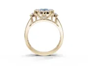 Oval Halo Engagement Ring Setting for a Fancy Blue Lab-Grown Diamond | Side Clusters | Yellow Gold