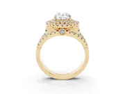 Oval Double Halo Split Shank Engagement Ring Setting | Pave Strands | Yellow Gold