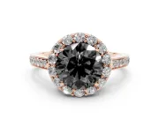 Round Floral Halo Engagement Ring Setting for a Black Center | Large Round Accents | Rose Gold