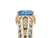 Fancy Blue Radiant Cut Diamond Vintage-Inspired Milgrain Ring Set in Yellow gold with Accent Split Shank