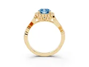 Cushion Cut Leaf Halo Engagement Ring Setting for a Fancy Blue Lab-Grown Diamond | Yellow Gold