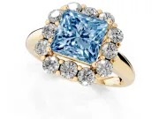 Princess Cut Graduated Milgrain Halo Engagement Ring Setting for a Fancy Blue Lab-Grown Diamond | Yellow Gold