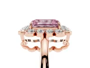 Emerald Cut Scalloped Cluster Halo Engagement Ring Setting for a Fancy Pink Lab-Grown Diamond | Plain Band | Rose Gold