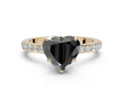 Heart-Shaped Hidden Halo Engagement Ring Setting for a Black Center | Pavé Band | Yellow Gold
