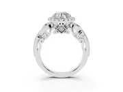 Round Vintage Milgrain Halo Engagement Ring Setting | Bezel Shoulder Accents | White Gold