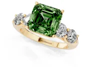 Asscher Cut Five Stone Engagement Ring Setting for a Fancy Green Lab-Grown Diamond | Prong Set Side Stones | Yellow Gold