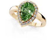 Fancy Green Pear Cut Diamond Halo Ring Set in Yellow gold with Solitaire Band and Prong Setting
