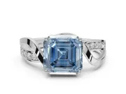 Asscher Cut Bypass Solitaire Engagement Ring Setting for a Fancy Blue Lab-Grown Diamond | Pavé Strands | Platinum