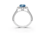 Fancy Blue Princess Cut Diamond Halo Milgrain Pavé Ring Set in Platinum with Prong Setting