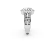Oval Cut Diamond Scalloped Halo Ring Set in White gold with Pavé Split Shank