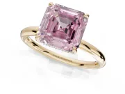 Asscher Cut Hidden Halo Ring Setting for a Fancy Pink Lab-Grown Diamond | Yellow Gold