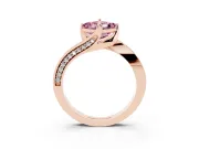 Asscher Cut Bypass Pavé Solitaire Engagement Ring Setting for a Fancy Pink Lab-Grown Diamond | Angled Head | Rose Gold