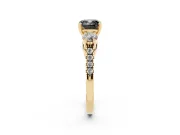 Cushion Cut Three-Stone Engagement Ring Setting for a Black Center | Pavé Shoulders | Yellow Gold