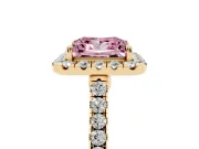 Princess Cut Halo Engagement Ring Setting for a Fancy Pink Lab-Grown Diamond | Pave Shoulders | Yellow Gold